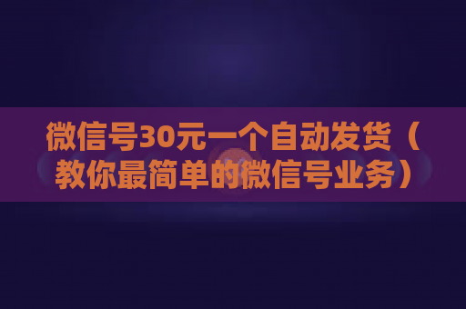 微信号30元一个自动发货（教你最简单的微信号业务）